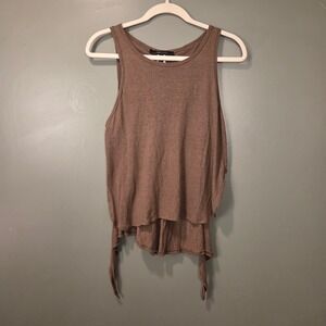 BCBGMaxAzria Linen Blend Oversize Asymmetrical Layered Tank Top Size XXS Taupe